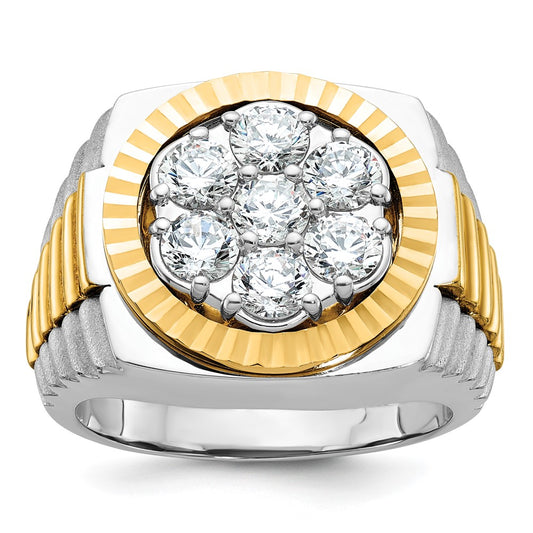 14ktt IBGoodman Men's Polished Satin & D/C Round Cluster Ring Mtg
