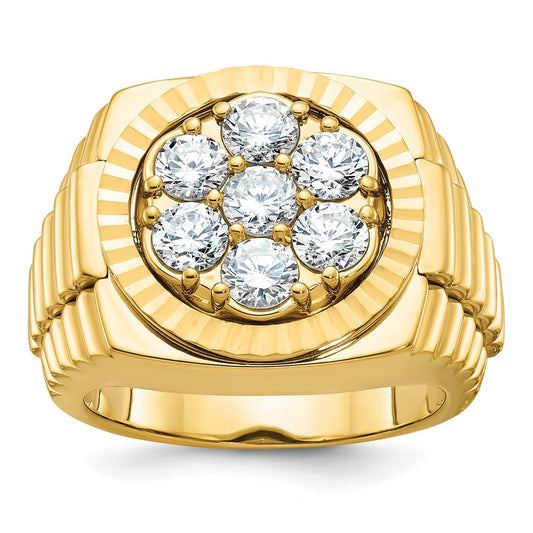 14k IBGoodman Men's Polish Satin & D/C Round Diamond Cluster Ring
