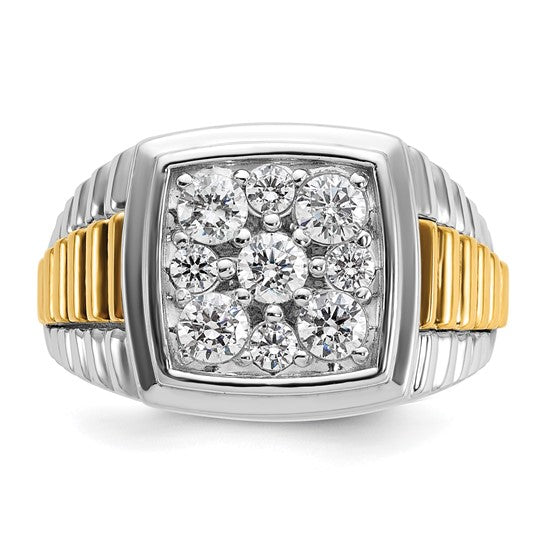 IBGoodman 14k Two-tone Men's Polished and Textured 1 Carat AA Quality Diamond Cluster Ring