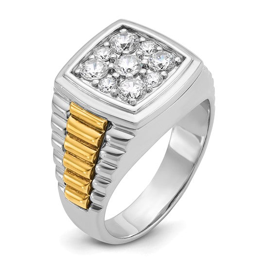 IBGoodman 14k Two-tone Men's Polished and Textured 1 Carat AA Quality Diamond Cluster Ring