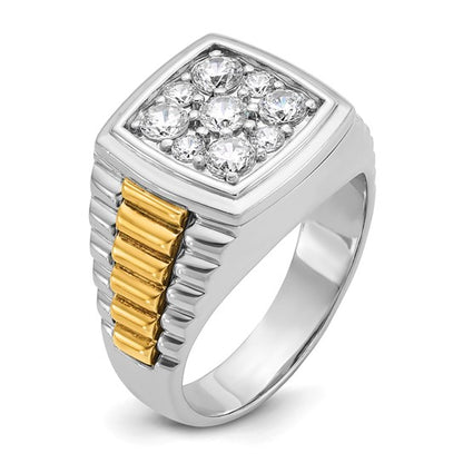 IBGoodman 14k Two-tone Men's Polished and Textured 1 Carat AA Quality Diamond Cluster Ring