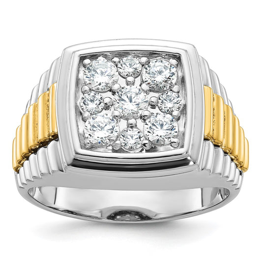 14ktt IBGoodman Men's Polished & Textured Diamond Cluster Ring