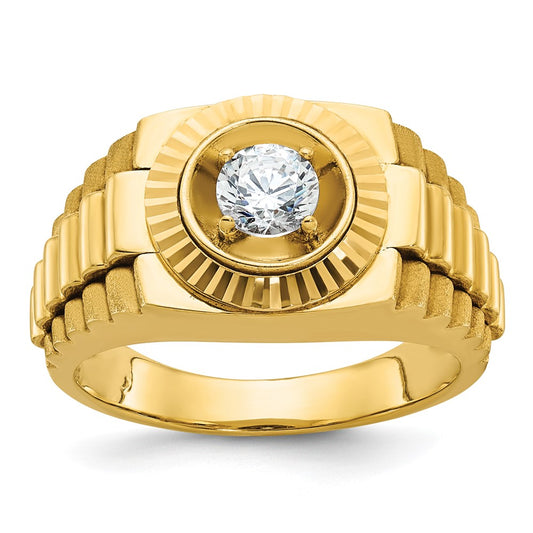 14k IBGoodman Men's Polished Satin and Textured Diamond Ring