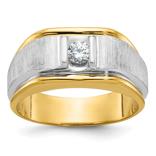 14k Two-tone IBGoodman Men's Polished and Satin Diamond Complete Ring