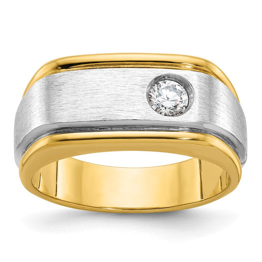 14k Two-tone IBGoodman Men's Polished and Satin Diamond Complete Ring