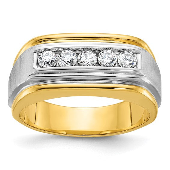 IBGoodman 10k Two-tone Men's Polished Satin and Grooved 5-Stone 1/2 Carat A Quality Diamond Ring