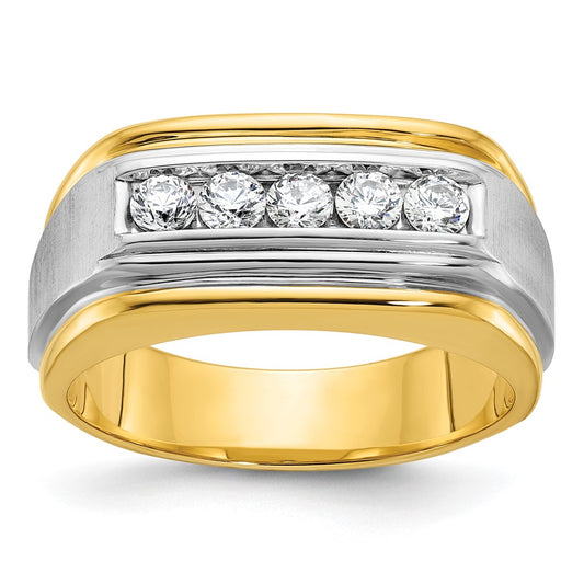 14k Two-tone IBGoodman Men's Polished & Satin 5-Stone Diamond Ring