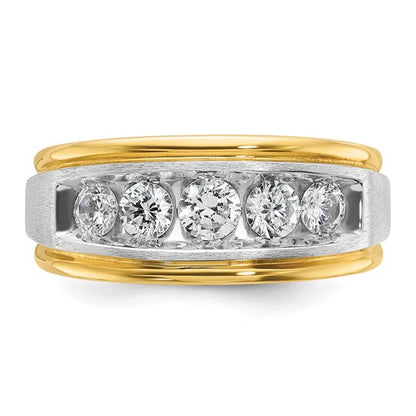 IBGoodman 14k Two-tone Men's Polished Satin and Grooved 5-Stone 1 Carat AA Quality Diamond Ring