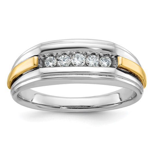 14ktt IBGoodman Men's Polished & Grooved 5-Stone Diamond Ring