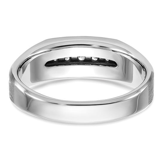 IBGoodman 14k White Gold Men's Polished Satin and Grooved 5-Stone 1/4 Carat AA Quality Diamond Ring