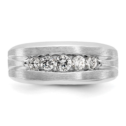 IBGoodman 14k White Gold Men's Polished and Brushed 5-Stone 1/2 Carat AA Quality Diamond Ring