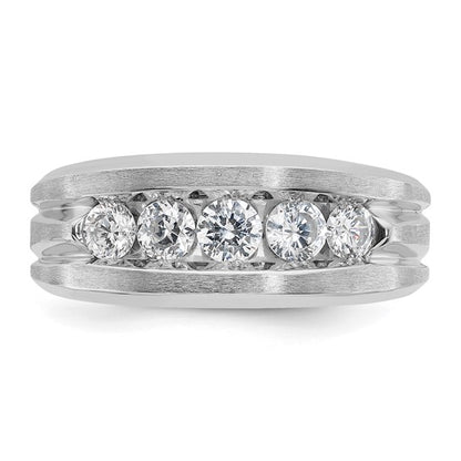 IBGoodman 14k White Gold Men's Polished Satin and Grooved 5-Stone 1 Carat AA Quality Diamond Ring