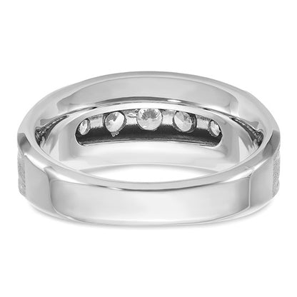 IBGoodman 14k White Gold Men's Polished Satin and Grooved 5-Stone 1 Carat AA Quality Diamond Ring