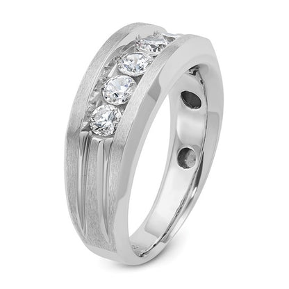 IBGoodman 14k White Gold Men's Polished Satin and Grooved 5-Stone 1 Carat AA Quality Diamond Ring