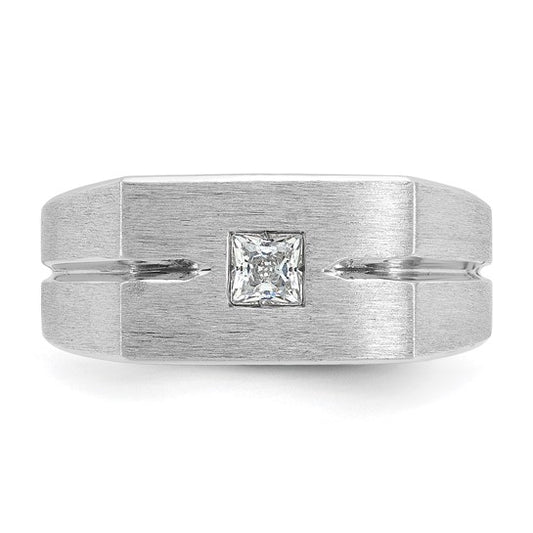 14k White Gold IBGoodman Men's Polished and Satin 1/4 carat Diamond Complete Ring