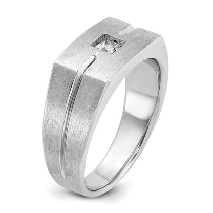 14k White Gold IBGoodman Men's Polished and Satin 1/4 carat Diamond Complete Ring