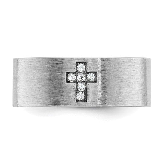 IBGoodman 14k White Gold Men's Satin 1/20 Carat Lab Grown Diamond Cross Ring