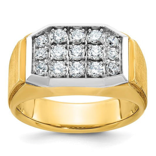 IBGoodman 14k with White Rhodium Men's Polished and Satin 1 Carat AA Quality Diamond Cluster Ring