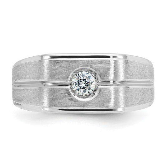 14k White Gold IBGoodman Men's Polished and Satin 1/5 carat Diamond Complete Ring