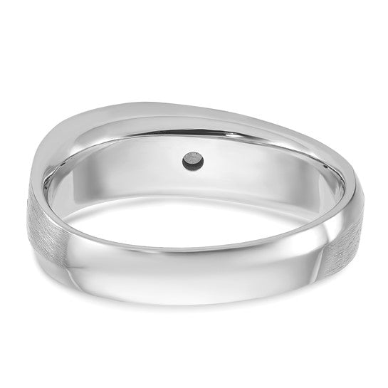 14k White Gold IBGoodman Men's Polished and Satin 1/10 carat Diamond Complete Ring