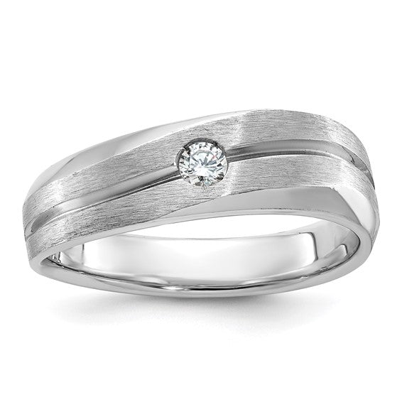 14k White Gold IBGoodman Men's Polished And Satin 1/10 Carat Diamond C ...