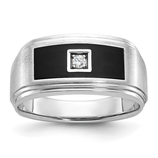 14kw IBGoodman Men's Polish/Satin/Grooved w/ Black Enamel Dia Ring
