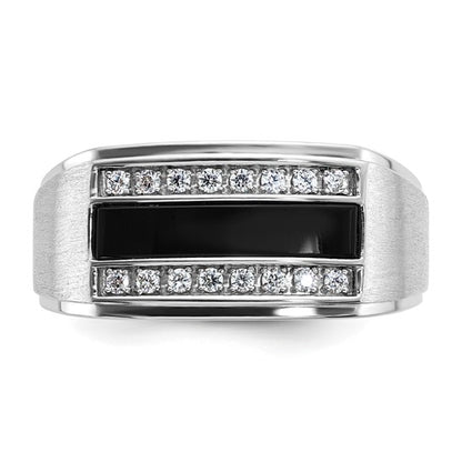 IBGoodman 14k White Gold Men's Polished and Satin Onyx and 1/6 Carat AA Quality Diamond Ring