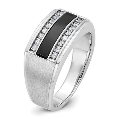 IBGoodman 14k White Gold Men's Polished and Satin Onyx and 1/6 Carat AA Quality Diamond Ring