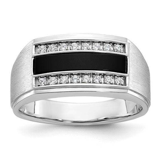 IBGoodman 14k White Gold Men's Polished and Satin Onyx and 1/6 Carat AA Quality Diamond Ring