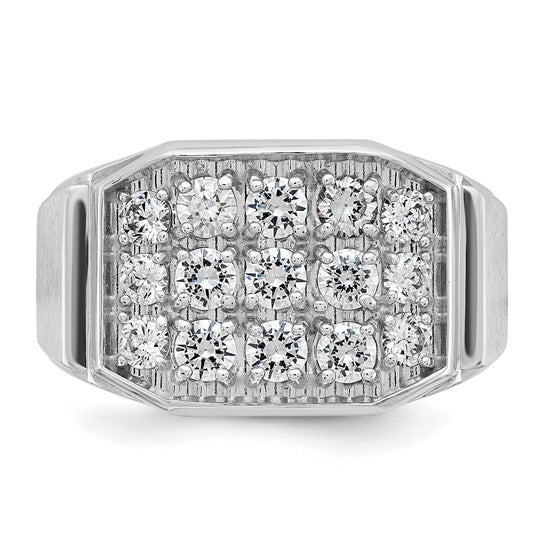 IBGoodman 14k White Gold Men's Polished and Satin 1 1/5 Carat AA Quality Diamond Cluster Ring