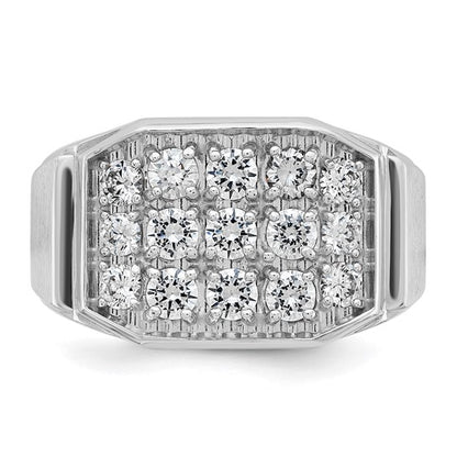 IBGoodman 14k White Gold Men's Polished and Satin 1 1/5 Carat AA Quality Diamond Cluster Ring