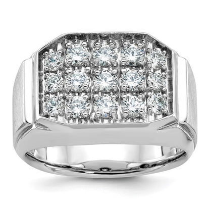 IBGoodman 14k White Gold Men's Polished and Satin 1 1/5 Carat AA Quality Diamond Cluster Ring