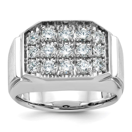 IBGoodman 14k White Gold Men's Polished and Satin 1 1/5 Carat AA Quality Diamond Cluster Ring