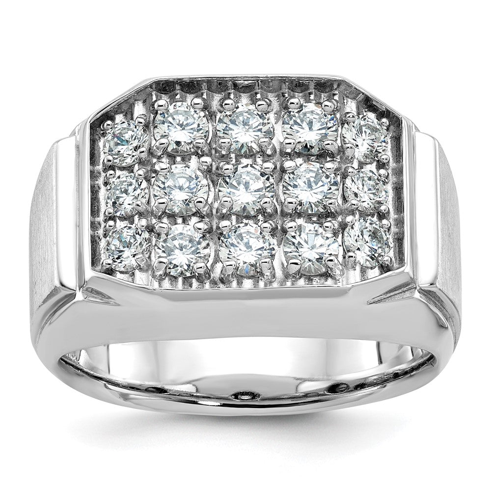 14k White Gold IBGoodman Men's Polished & Satin Diamond Cluster Ring