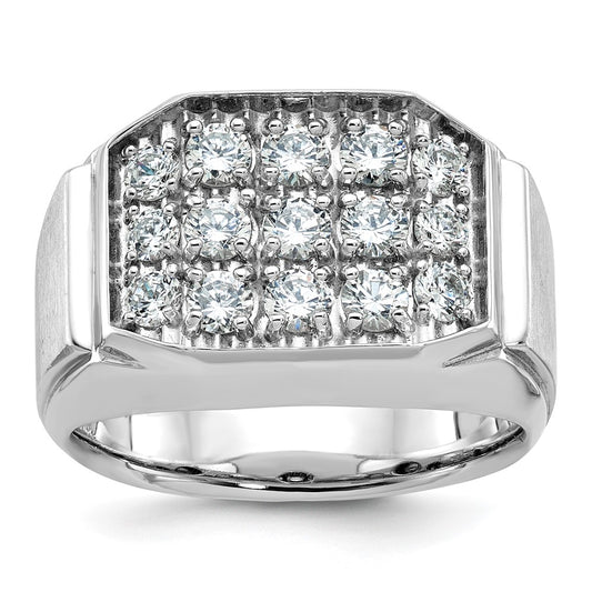 14k White Gold IBGoodman Men's Polished & Satin Diamond Cluster Ring