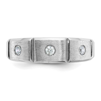 IBGoodman 14k White Gold Men's Polished Satin and Grooved 3-Stone 1/5 Carat AA Quality Diamond Ring