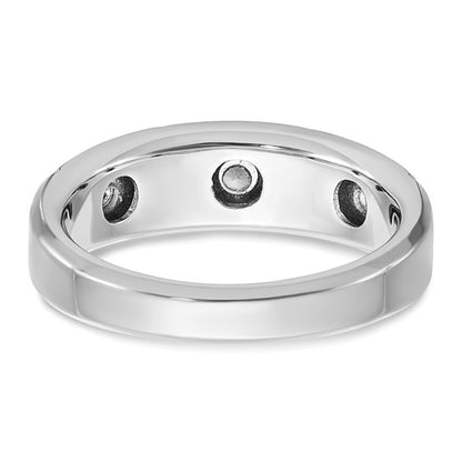 IBGoodman 14k White Gold Men's Polished Satin and Grooved 3-Stone 1/5 Carat AA Quality Diamond Ring