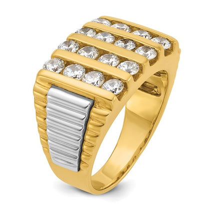 IBGoodman 14k Two-tone Men's Polished and Textured 4-Row 2 Carat AA Quality Diamond Ring