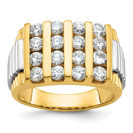 14k Two-tone IBGoodman Men's Polished & Textured 4-Row Diamond Ring