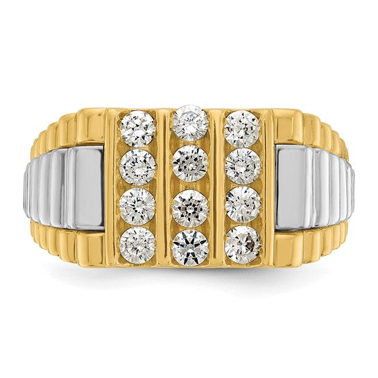 IBGoodman 14k Two-tone Men's Polished and Textured 1 Carat AA Quality Diamond Cluster Ring