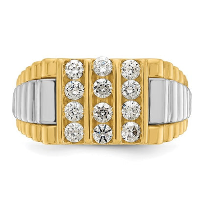 IBGoodman 14k Two-tone Men's Polished and Textured 1 Carat AA Quality Diamond Cluster Ring