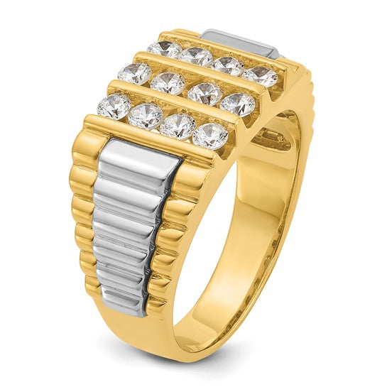 IBGoodman 14k Two-tone Men's Polished and Textured 1 Carat AA Quality Diamond Cluster Ring