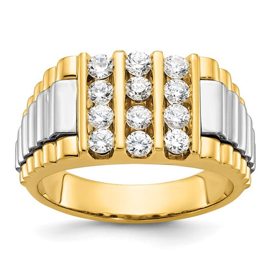 IBGoodman 14k Two-tone Men's Polished and Textured 1 Carat AA Quality Diamond Cluster Ring