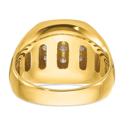 IBGoodman 14k Two-tone with White Rhodium Men's Polished Satin and Grooved 1 Carat AA Quality Diamond Ring