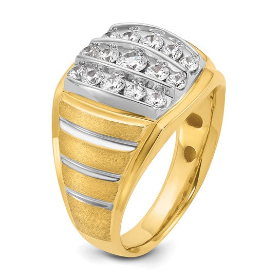 IBGoodman 14k Two-tone with White Rhodium Men's Polished Satin and Grooved 1 Carat AA Quality Diamond Ring