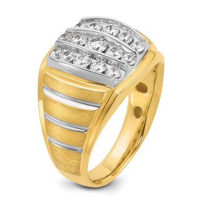 IBGoodman 14k Two-tone with White Rhodium Men's Polished Satin and Grooved 1 Carat AA Quality Diamond Ring