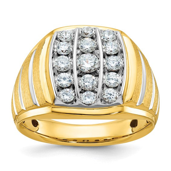 IBGoodman 14k Two-tone Men's Polished Satin and Grooved 1 Carat Lab Grown Diamond Ring