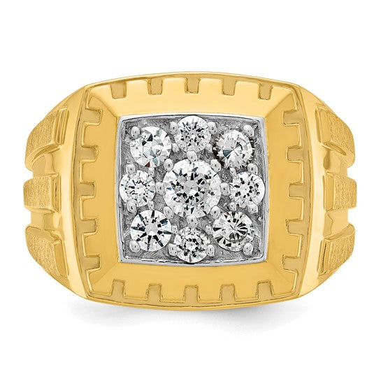 IBGoodman 14k Two-tone Men's Polished Satin and Grooved 1 Carat AA Quality Diamond Cluster Ring