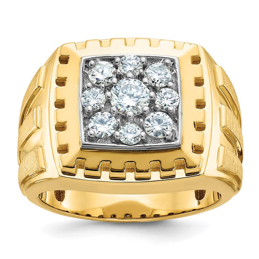 14ktt IBGoodman Men's Polish Satin & Grooved Cluster Ring Mounting