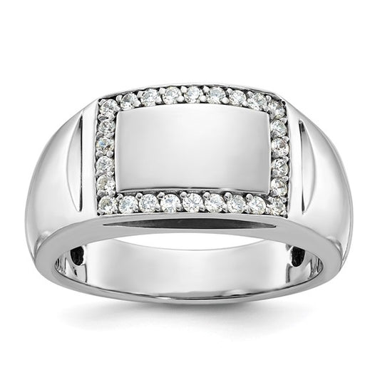 IBGoodman 14k White Gold Men's Polished 3/8 Carat AA Quality Diamond Rectangle Ring